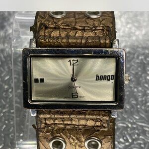 BONGO Silver Dial Watch with Textured Brown Strap
